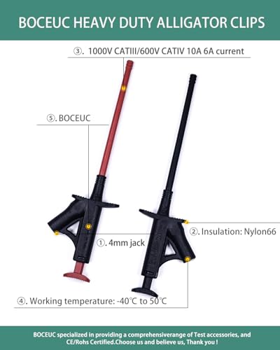 Flexible Test Hook Clamp, Heavy Duty Test Hook Clips with 4mm Banana Socket for Automotive Power Electrical Test