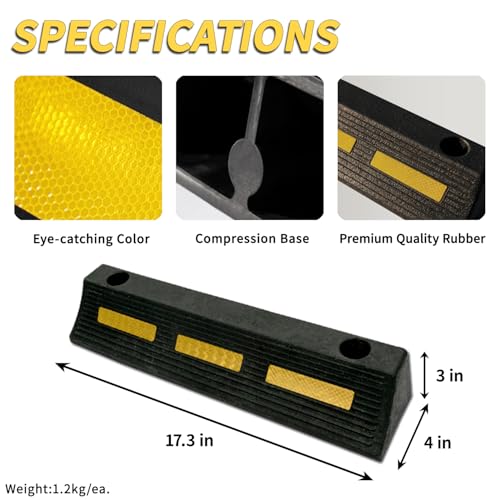 2 Pcs 3" H Parking Stopper for Garage Parking Aid Heavy Duty Rubber Wheel Stops Durable High-Visibility Tire Blocks Parking Aid Gadgets Tire Stops for Cars Trucks RVs with Bolt Installation - size: 3"H 2pcs