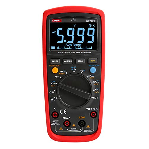 UNI-T True RMS Digital Multimeter UT139S, Auto/Manual Range 6000 Counts NCV LPF/LoZ (ACV) Analog Bar Bandwidth Measures AC DC Voltage AC DC Current Resistance Capacitance Frequency Temperature Duty Cy - size: UT139S