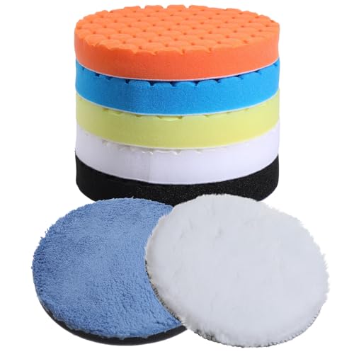 Buffing Polishing Pads 6 Inch,7Pcs 150mm Car Polishing Pads with Wool and Microfiber for Compound, Waxing, and Finishing