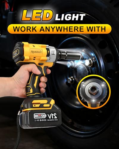 Cordless Impact Wrench 1/2 Inch, 350N.m(250 Ft-lbs) High Torque, Brushless Motor, 2x 4.0Ah Batteries & Fast Charger, 0-3300RPM, 7 Sockets & Bits Set, Electric Impact Gun for Automotive Repair & DIY
