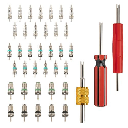 39 PCS AC Valve Core Removal Tool Accessories Kit, R12 R134a Refrigeration Tire Valve Stem Tool with Dual Head Thread Repair for Automotive Car Truck HVAC System