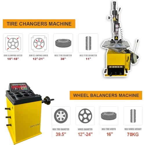 Tire Changer and Economic Wheel Balancer Combo, 1.5HP Motor with 0.25KW Pure Copper, 110V for 10-24" Rims, Cost-Effective Tire Service Set for Garage