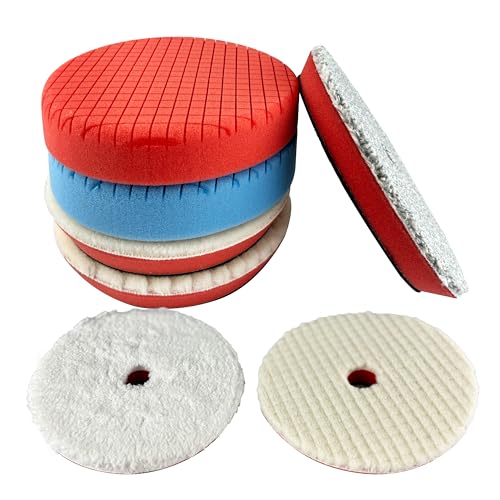 7PCS Buffing Polishing Pads, Compound Buffing Sponge Pads Cutting Polishing Pad Kit for Car Buffer Polisher Compounding, Polishing and Waxing(6.5” Face for 6” 150mm Backing Plate) - size: 7PSC