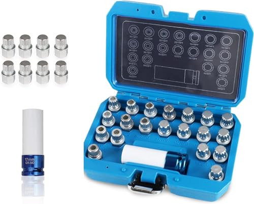 21PCS Wheel Lock Removal Kit, BMW Wheel Lock Key Automotive Wheel Anti-Theft Lock Lug Nut Screw Remover Key Socket Tool Set with 1/2 inch (12.7mm) Socket Adapter Compatible for BMW & Mini Series