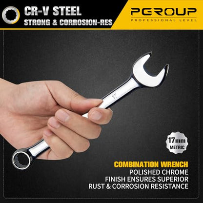 17mm Metric Combination Wrench, CR-V Steel with Mirror Polish, 12-Point Design, 15-Degree Offset, Perfect for Auto Repair, Household, Car & Truck Emergency - size: 17mm