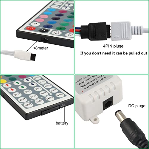 44 Key RGB LED Strip Lights IR Remote Controller with Wireless Rectifier Control Box and DC 12V 3A Power Supply Plug Adapter for 2835 3528 5050 LED Strip Lights Flexible Tape Lighting
