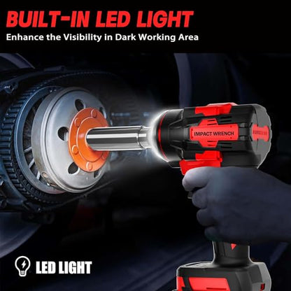 SILVEL Cordless Impact Wrench, MAX 650N.M Brushless Impact Gun 1/2 inch, 2 * 4.0Ah Battery, 6 Sockets, 3300RPM Impact Driver wih Fast Charger - size: 2 Batteries
