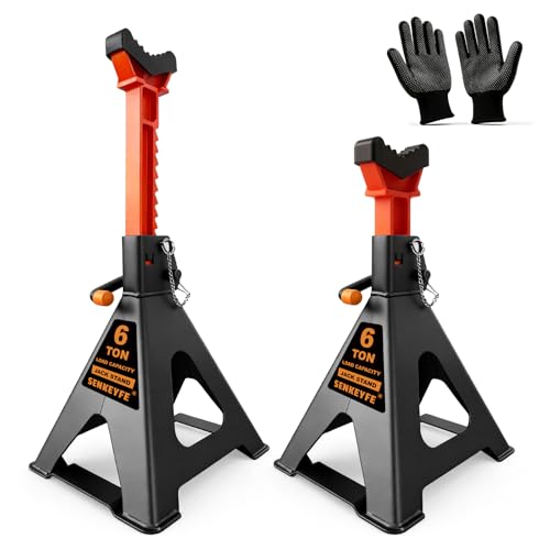6 Ton (13,200 LBs) Jack Stands with Crossbars,Double Pin Locking,Rubber Cover,Large Foot Base,15"-22" Adjustable Height,Heavy Duty Car Jack Stands,Lifting Bus,RV,SUV,MPV,Pickup Truck,2 Pack - color: orange-upgraded, size: 6ton Load Capacity