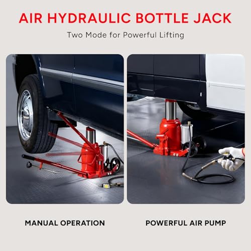 Air Hydraulic Bottle Jack, 50 Ton (110000) lbs Hydraulic Bottle Jack with 10.43''-19.88'' Lifting Range & Manual Hand Pump, for Pickup, Truck, RV, Auto Repair - color: 50 Ton