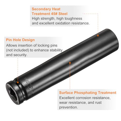 HARFINGTON 3pcs 6-Point Deep Impact Socket 1/2" Drive 22mm Metric Socket 5.7" (145mm) Extra Long Heat-Treated 45# Steel for Home Auto Spindle Axle Hex Nuts Bolts Repair, Black - size: 22mm + 5.7" Long