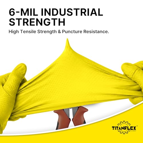 TitanFlex Heavy Duty Industrial Nitrile Gloves with Raised Diamond Texture, 6-mil, Latex Free (Dark Green/Yellow) - color: 06 Yellow (1000ct), size: Medium