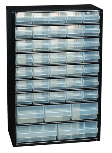 Raaco Steel Storage Cabinet, Tall 40-Drawer (C10-40), with Accessories | Clear Polypropylene Plastic Drawer, Small Parts Organizer, Screws, Nuts & Bolts, Crafts & Hardware - For workshop and garage - size: Tall-40D, style: Steel Cabinets