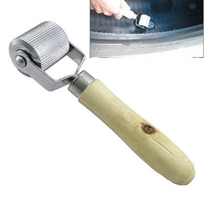 2 Pieces Wooden Handle Patch Tyre Retreading Repair Pinch Roller Hand Tool Set