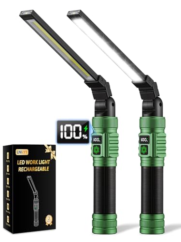 LNRYY Magnetic Work Light 2Pack,1500 High Lumens & All Aluminum Rechargeable LED Work Light, 7 Modes & 360° Rotation Magnetic Flashlight, Mechanic Light for Car Repairing, Fathers Day Dad Gifts | All Aluminum, 1500 High Lumens, Digital Display, 360° Rotat