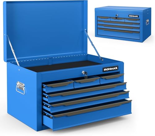 ARNOT Large Metal Tool Box, Tool Box with 6 Drawers & Top Tray, Heavy-Duty Steel Tool Chest with Auto-Locking Drawers and Side Handles for Garage & Workbench (Blue) - color: Blue