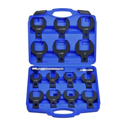 LainKeen 16pcs Jumbo Crowfoot Wrench Set, SAE Crows Foot Wrench Set for 1-1/16" to 2" Flare Nuts for 1/2" Drive Ratchet & Extension Bar, Crowfoot Wrenches with Carry Case - color: Blue16pc Sae