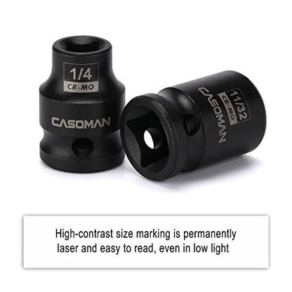 CASOMAN 3/8-inch Drive Pipe Plug Socket Set, SAE, CR-MO, Tapered Male Square Drive, Chamfered Female Square Drive,11 Pieces Set - size: 3/8"Dr.