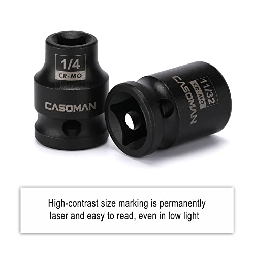CASOMAN 3/8-inch Drive Pipe Plug Socket Set, SAE, CR-MO, Tapered Male Square Drive, Chamfered Female Square Drive,11 Pieces Set - size: 3/8"Dr.
