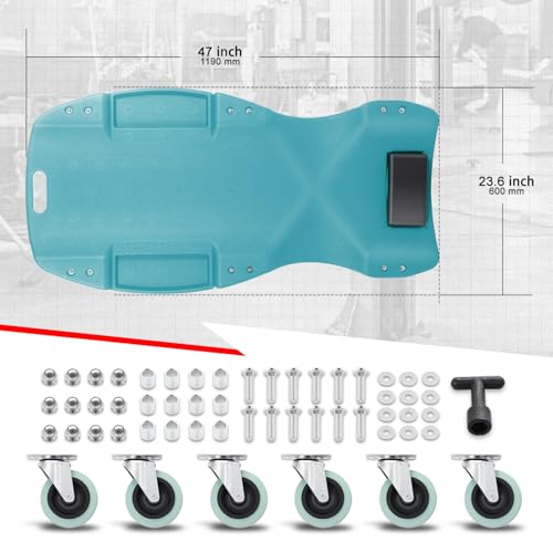 Auto Dynasty 47 Inches Mechanic Creeper, Automotive Garage Repair Low Profile Under Car Rolling Creeper with Padded Headrest, Plastic, Sky Blue - color: Sky Blue