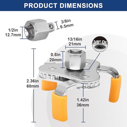 Spurtar 3-Jaw Oil Filter Wrench Adjustable 2-11/16" to 4-1/16" 68mm-104mm | Oil Filter Removal Tool with Removable Protective Sleeves for Car, SUV & Truck