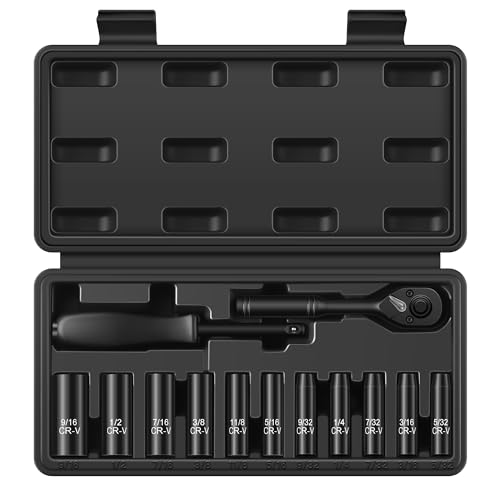 Reniteco 13-Piece 1/4" Drive Socket Set, SAE (3/16"- 11/32"), Deep Sockets, 72-Tooth Ratchet Wrench, Drive Spinner Handle, 6 Point Design, Cr-V - size: 1/4" 13 PCS SAE