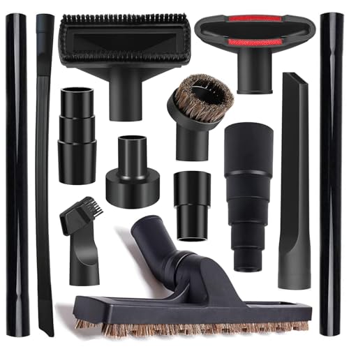 13Pcs Universal Vacuum Attachment Kit 1-1/4" Vacuum Hose Adapter Wet Dry Plastic Vacuum Cleaners Accessories with Extension Wand Horse Hair Brush Flexible Crevice Tool Adapter for Shop Vac Attachment - color: 13PCS