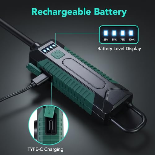 Rechargeable Magnetic Work Lights, COB Portable LED Work Light with 360° Flexible Gooseneck Design, Hook Work Flashlight for Lathe, Car Repair, Emergency, 4 Lighting Modes, USB C Cable, Pack of 1