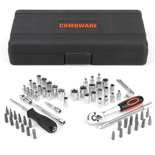 COMOWARE 69pcs Small Socket Set (1/4'' & 3/8''), Father Day Gift, Metric & Standard Socket Wrench Set, Ratchet Wrenches Set with Extension Bar, 72T Ratchet Wrench, Ratchet Sets for Auto Repairing - size: 69 PCS