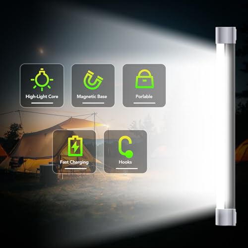 LETOUR LED Tube Magnetic Light Work Lights 6000Lumens 10400mAh 5 Lighting Options Camping Lantern USB Rechargeable Portable Battery Powered Lights with 2 Magnets Endurance for 80 Hours - size: 13.38in