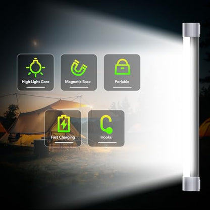 LETOUR LED Tube Magnetic Light Work Lights 6000Lumens 10400mAh 5 Lighting Options Camping Lantern USB Rechargeable Portable Battery Powered Lights with 2 Magnets Endurance for 80 Hours - size: 13.38in