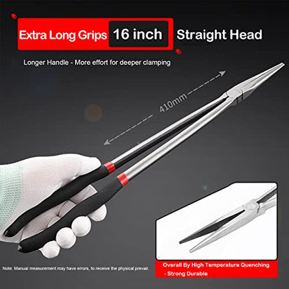 16in Needle Nose Pliers Extended Handle Pliers, Extra Long Handle Nose Pliers, Needle Nose Pliers with Nonslip Handle Repairing Hand Tool
