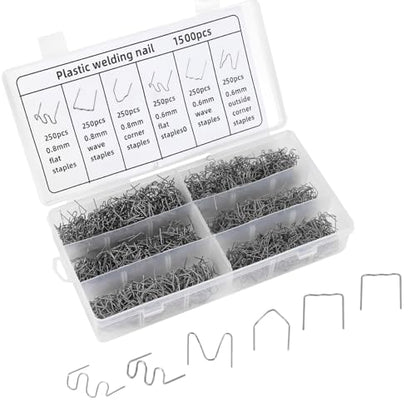 Hovom 1500PCS Plastic Welding Staples, 6 Sizes 0.6mm 0.8mm Big Wave Plastic Welder Staples, Stainless Steel Hot Staple for Car Bumper Repair, Bumper Welding Rods Repair Kit (1500PCS) - size: 1500PCS