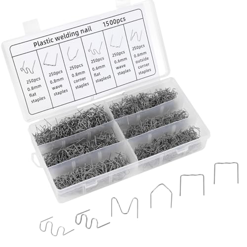Hovom 1500PCS Plastic Welding Staples, 6 Sizes 0.6mm 0.8mm Big Wave Plastic Welder Staples, Stainless Steel Hot Staple for Car Bumper Repair, Bumper Welding Rods Repair Kit (1500PCS) - size: 1500PCS