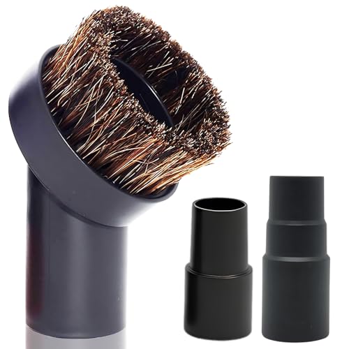 Horse Hair Vacuum Attachment (1.25 Inch) plus 1 3/8'' to 1 1/4'' Vacuum Hose Adapter: Soft Bristle Brush 32mm Vacuum Accessories for Car Detailing, Furniture, Blinds, Air Vents & Delicate Surfaces