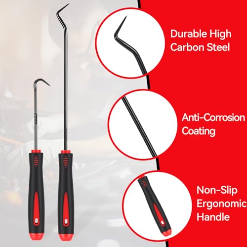 12PCS Pick and Hook Tools Set, Long and Mini Automotive Pick Set, O-Ring Oil Seal & Gasket Removal with Non-Slip Grip, Pick Tool Set for Car Repair, Mechanical and DIY