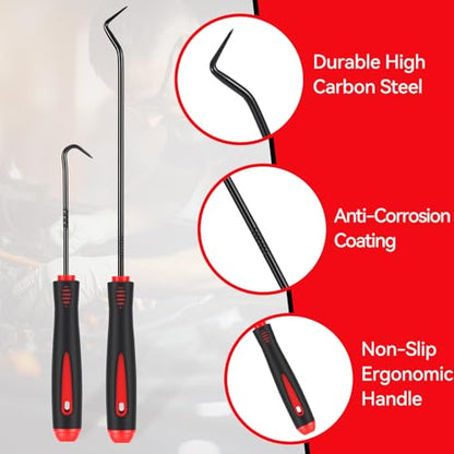 12PCS Pick and Hook Tools Set, Long and Mini Automotive Pick Set, O-Ring Oil Seal & Gasket Removal with Non-Slip Grip, Pick Tool Set for Car Repair, Mechanical and DIY