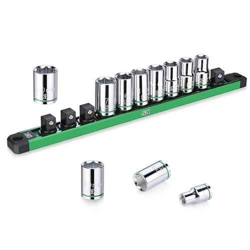 SK 1/2" Drive Socket Set, Metric Sockets, 11-Piece 10-20mm | SuperKrome Finish, Premium CR-V Steel, with Aluminum Socket Organizer - size: Shallow, style: Metric