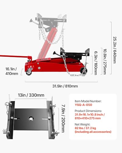 VEVOR Adjustable Floor Transmission Jack 1000 LBS Low Profile Hydraulic Transmission Telescoping Heavy-Duty Lift Jack 6.3-25.2 in Lifting Height, 360° Swivel Front Wheels - size: 1000 lbs