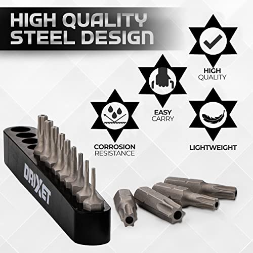 Ram-Pro 15Pc Torx Star 6 Point, Security Tamper Proof, Driver Bit Set - T5, 6,7,8,9,10,15,20,25,27,30,35,40,45,50 – Multifunction Damage/Shear Resistant Hollow Torque Kit - style: Torx Security (6-Point)