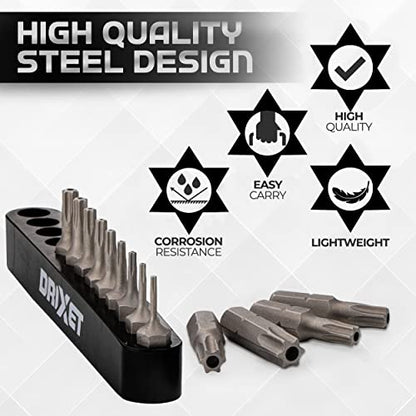 Ram-Pro 15Pc Torx Star 6 Point, Security Tamper Proof, Driver Bit Set - T5, 6,7,8,9,10,15,20,25,27,30,35,40,45,50 – Multifunction Damage/Shear Resistant Hollow Torque Kit - style: Torx Security (6-Point)