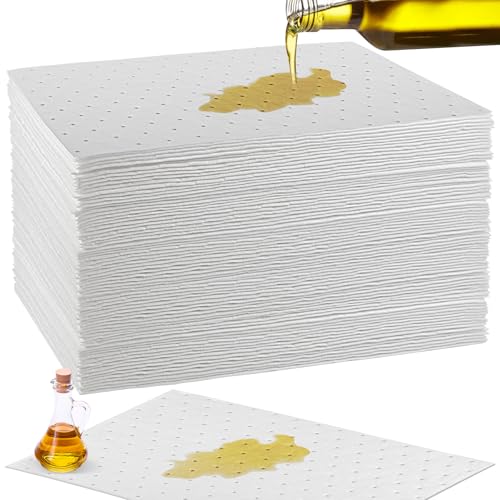 50 Pcs Oil Absorbent Pads, 9.8 x 13 Inch Oil Spill Mat, Oil-Only Absorbent Mat Pad, Heavy Weight Absorbing Sheets Oil Pads, Universal Absorbing Mat for Home Garage Basement, White