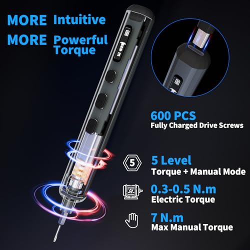 STREBITO Mini Electric Screwdriver Set, 70 in 1 Small Electric Screwdriver - 64 S2 Preicison Bits, 5 Torque Settings, 4 LED Lights, Mini Power Screwdriver Repair Tool Kit for PC Electronic (Upgraded) - style: Upgraded