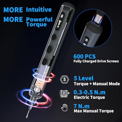 STREBITO Mini Electric Screwdriver Set, 70 in 1 Small Electric Screwdriver - 64 S2 Preicison Bits, 5 Torque Settings, 4 LED Lights, Mini Power Screwdriver Repair Tool Kit for PC Electronic (Upgraded) - style: Upgraded