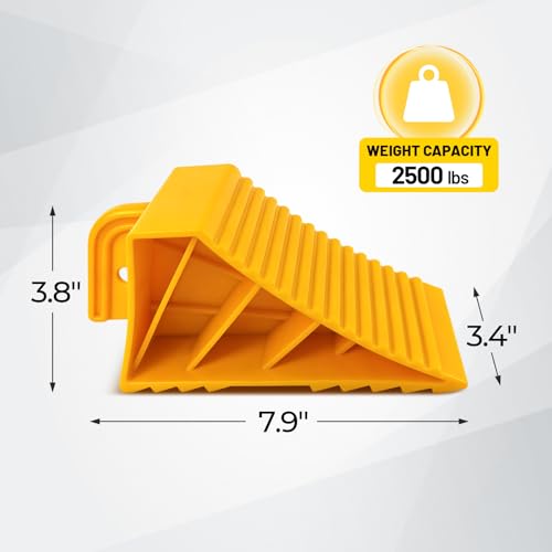 HOXWELL 1 Pair Wheel Chocks with Rope & Handle Design for Travel Trailers, Non Slip Yellow Wheel Chock, Lightweight Wheel Stoppers for Cars Campers Trucks RVs, Easy to Carry - color: Yellow-1 Pair