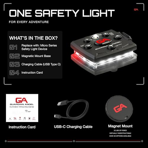 Guardian Angel Micro Safety Light - White Front & Red Rear | Beacon Device. Rechargeable, magnetic, hands-free wearable & mountable. For Dog Walking, Cycling, Hiking, Camping & More. - color: White/Red