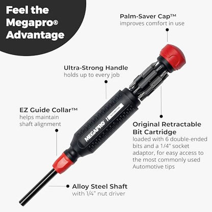Megapro Automotive Screwdriver Set | One Multi-Bit Screwdriver with ¼” Hex Shaft | Phillips, Torx | Compact Automotive Bit Set (15-in-1) - style: 15-in-1