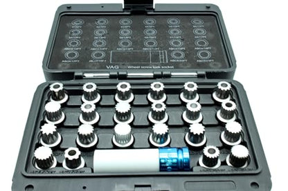 TEMO 23 pc Wheel Lock Lugnut Anti-Theft Lug Nut Screw Removal Key Socket Set for Vw Audi with 1/2 Inch Socket Adapter - size: 23pc VW set