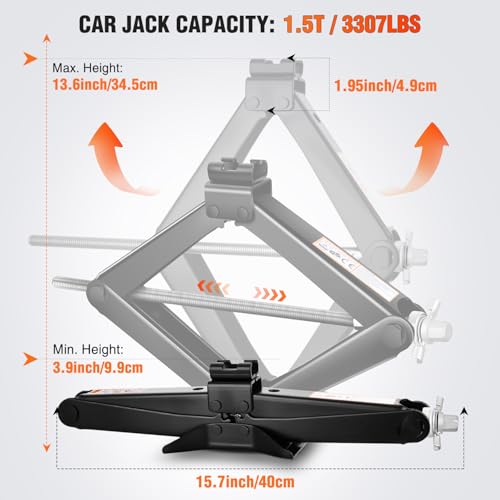Nilight Scissor Jack for Car 1.5 Ton(3307 lbs), Heavy Duty Steel Scissor Lift Jack Car Kit with Ratchet Wrench for Sedan SUV MPV Tire Changing, 3.9''-13.6'' Lifting Range Portable Small Jack Black - size: 1.5T with Ratchet Wrench, Black