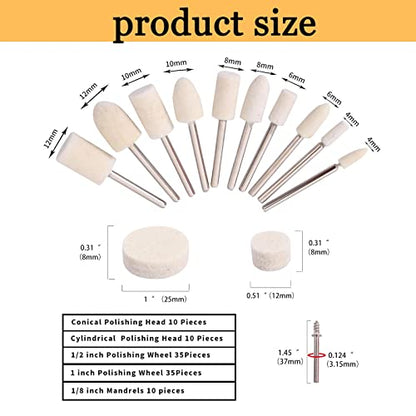 100PCS Polishing Buffing Wheel for Dremel Polishing Kit, Polishing Wheel for Dremel Tool Accessories, with 1/8" Shank for Buffing Wheels